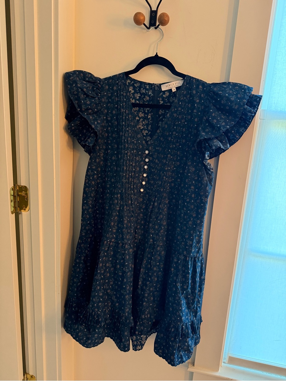 Hunter Bell Navy Floral Ruffle-Sleeve Dress